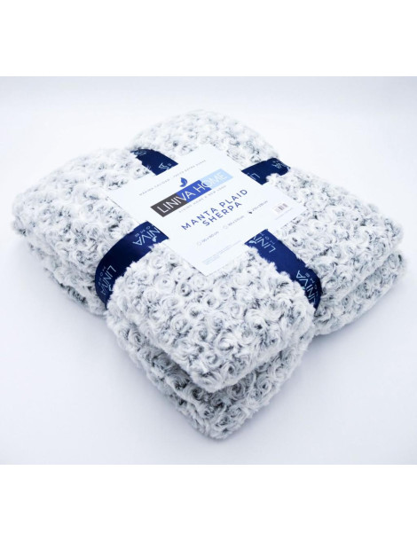 Manta Plaid Sherpa Cinza Claro 210x230