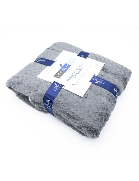 Manta Plaid Sherpa Cinza Escuro 130x160